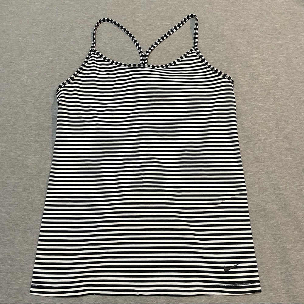 Nike Pro Victory Dri-FIT Striped Tank Top Womens Large Black White Gym